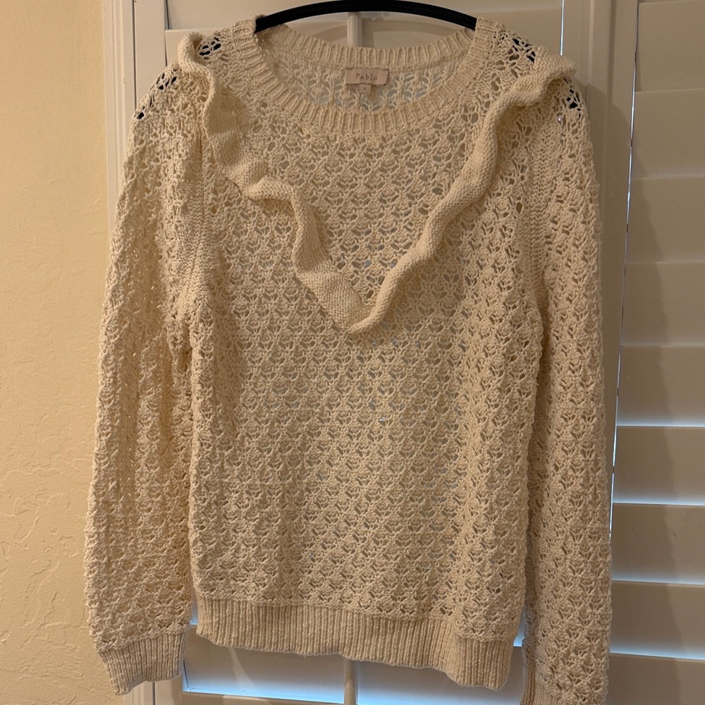 Pablo Women's Cream Sweater with Ruffle Detail